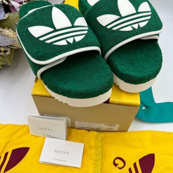 Men’s Gucci, X Adidas, GG monogram sandals size 12 made in Italy - Picture 2 of 9